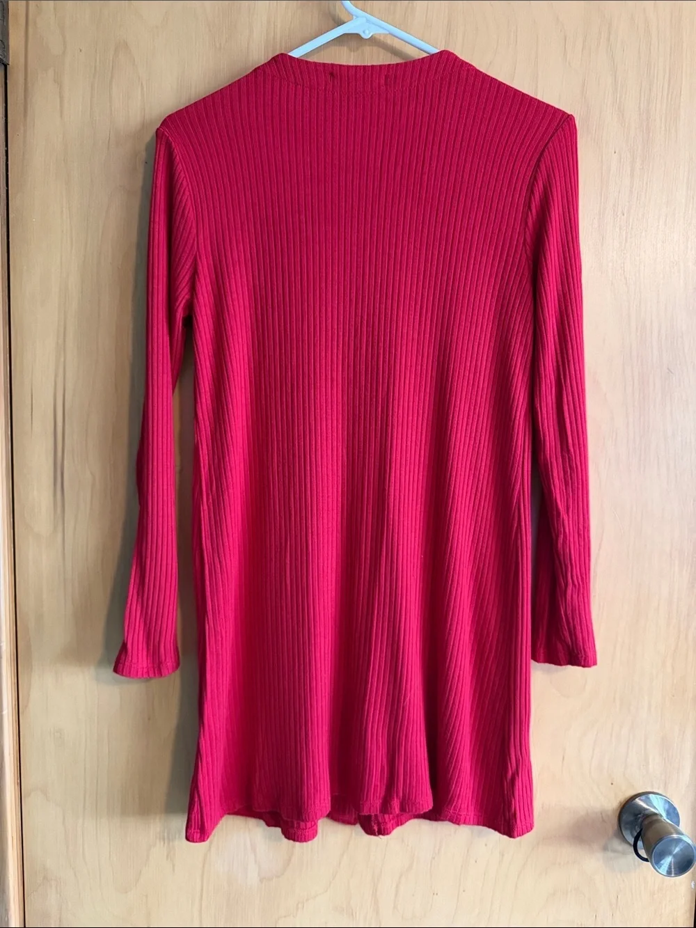 Reformation Agatha Bright Red Ribbed Long-Sleeve Mini Dress Size Small - Picture 3 of 8